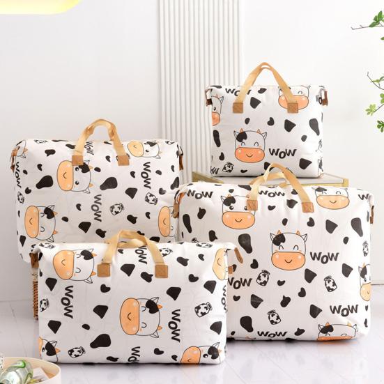 

Quilt Storage Bag Large Capacity Dustproof with Handle Moisture-Proof Clothes Pillows Blanket Beige Cow Organizer Bag Household Products L