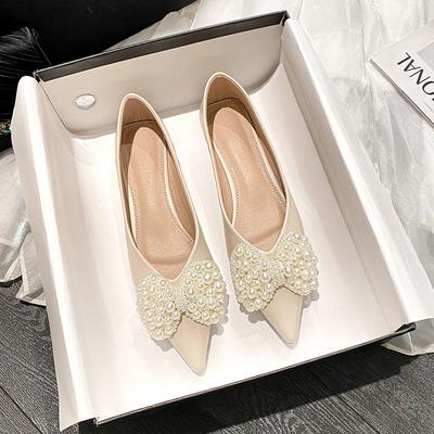 New Women Leather Flat Shoes Beautiful Pearl Bowknot Casual Boat Shoes Fashion Slip-on Loafers