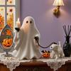 Ghost Pup Candle Holder Cute White Ghost Walking Dog Candlestick Resin Tabletop Figurine for Halloween Home Shelf Desk Decor