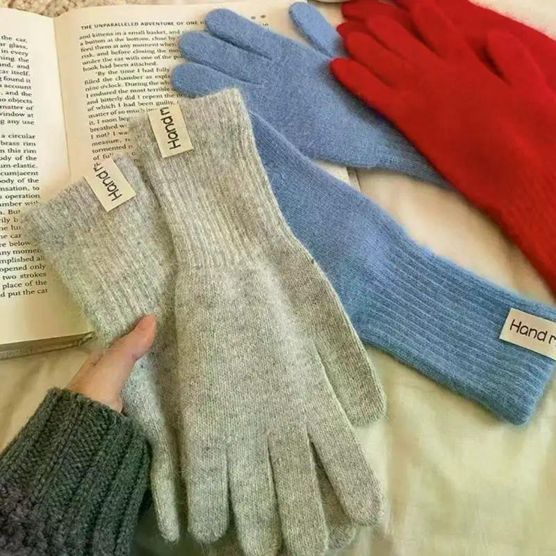 Winter Solid Color Knitted Gloves Full Fingered Stretchy Warm Gloves For Cold Weather Girls Men Women And Teens Winter Mittens