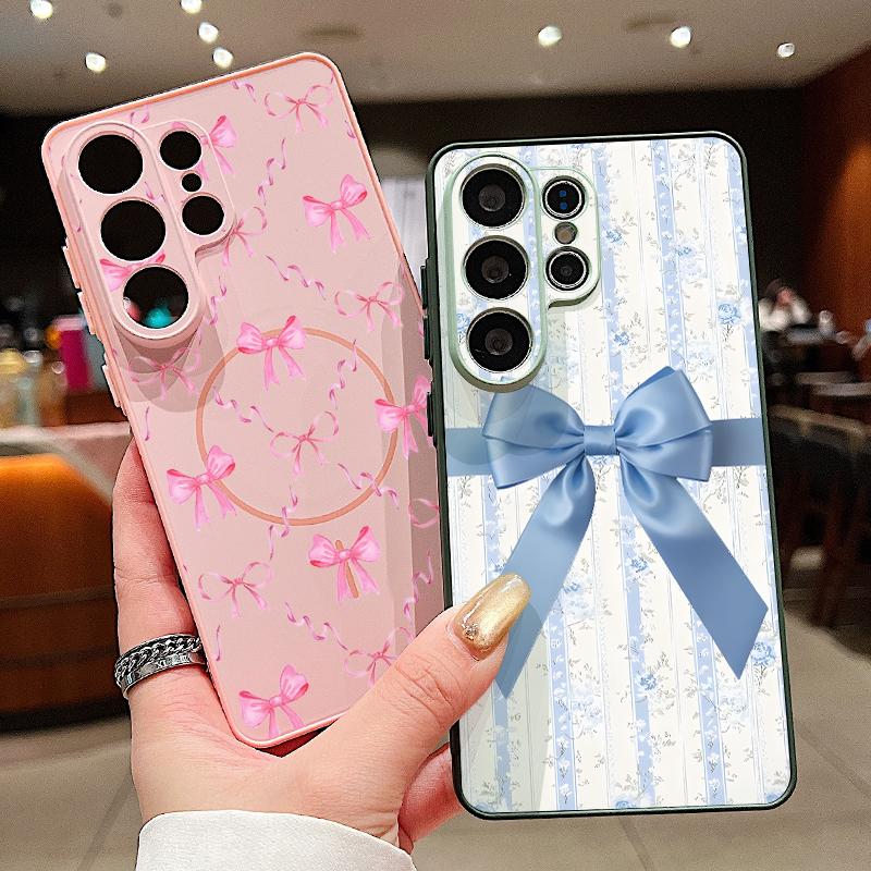 Bowknots Print Phone Case For Samsung S26 Ultra S25 Edge S24 Plus S23 FE A15 A16 A17 A35 A36 A37 A54 A55 A56 A57 5G Hybrid TPU+PC Magnetic Matte Cover