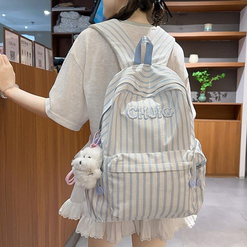 School Bag High Value New Fresh and Sweet Striped Backpack Junior High School Students Lightweight Large Capacity Backpack
