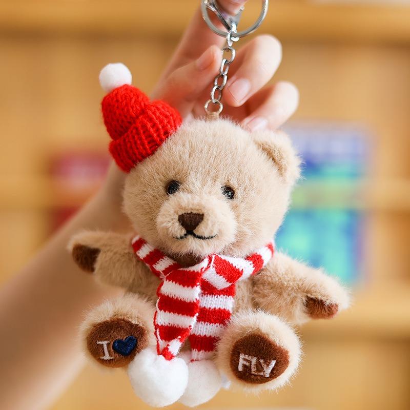 Wholesale 10Cm Bear Pendant Doll Keychain Printed Bear Backpack Pendant Soft Stuffed Bear Keyring For Students Graduation Gifts