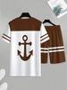 Men'S Street Style 3D Print Short-Sleeve T-Shirt And Shorts Set - Featuring a Trendy Anchor Stripe Print Design, Comfortable Round Neck
