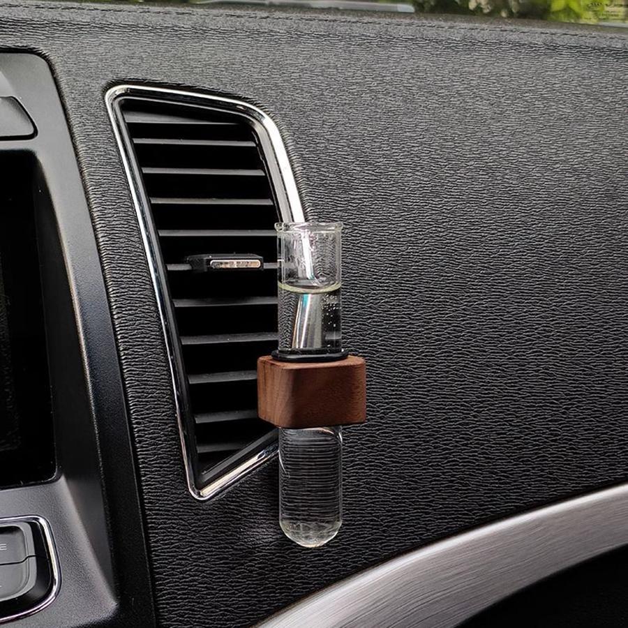 Stable Mini Car Flower Vase Clip Elegant Adjustable Car Vent Flower Vase Walnut and Glass Creative Car Vent Decor Dashboard