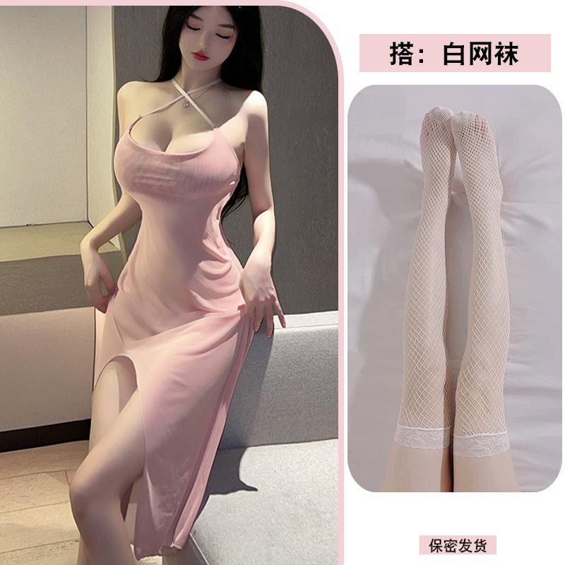 teasing long dress transparent suspender nightdress erotic underwear passion pure desire mesh dress one-piece temptation suit