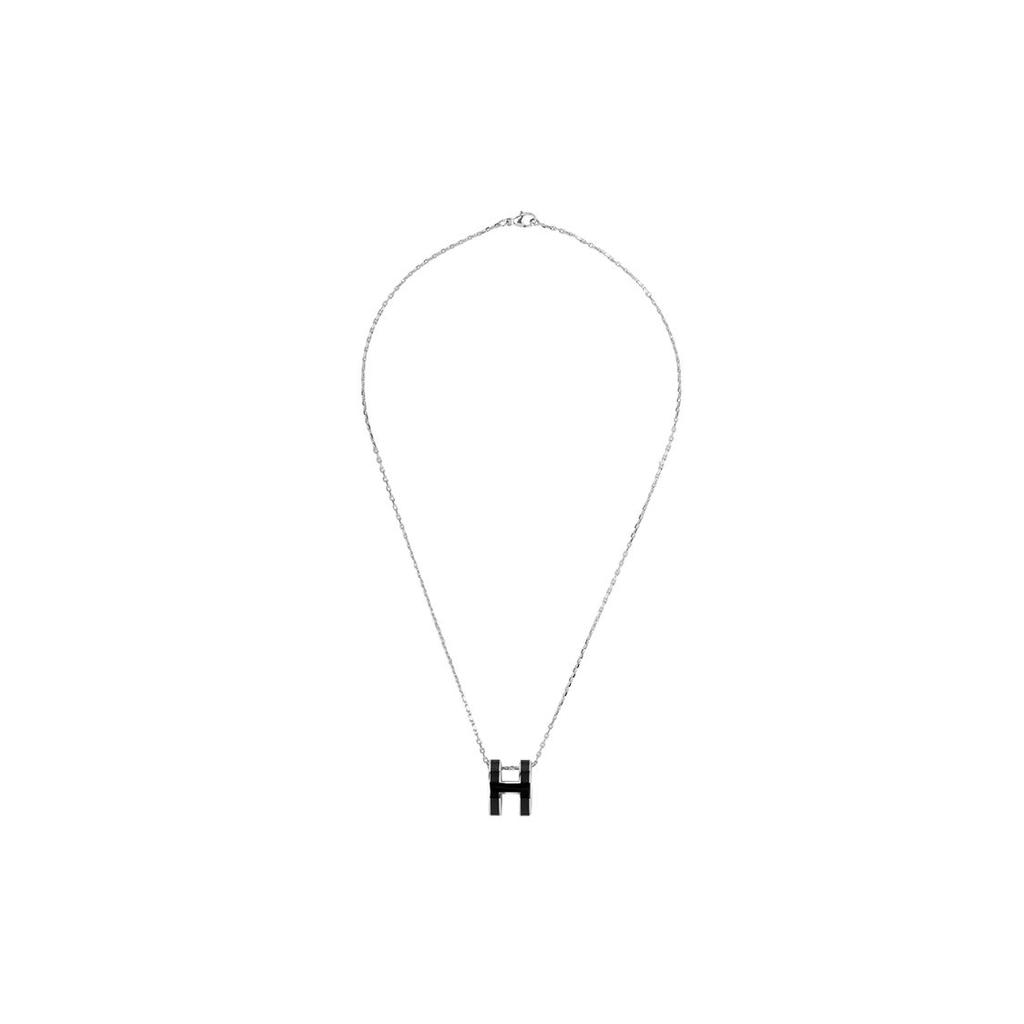 Hermes Pop H Series Pendant Lacquered Metal Necklace Women Necklace Silver Black H147991FP03