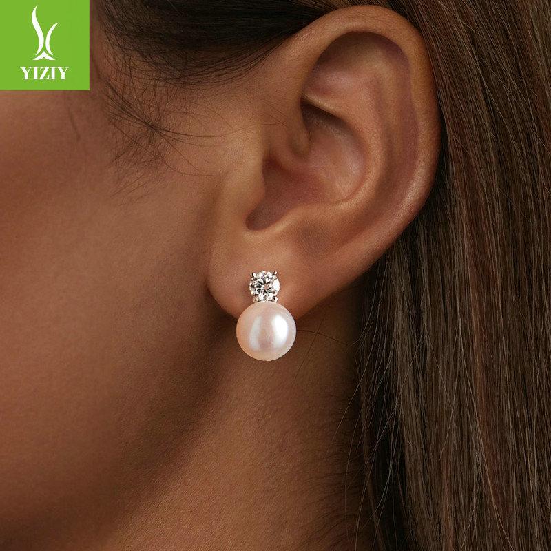 Ohrstecker mit Moissanit-Süßwasserperlen, Eleganter Damenstil, S925 Sterlingsilber mit Gewinde.