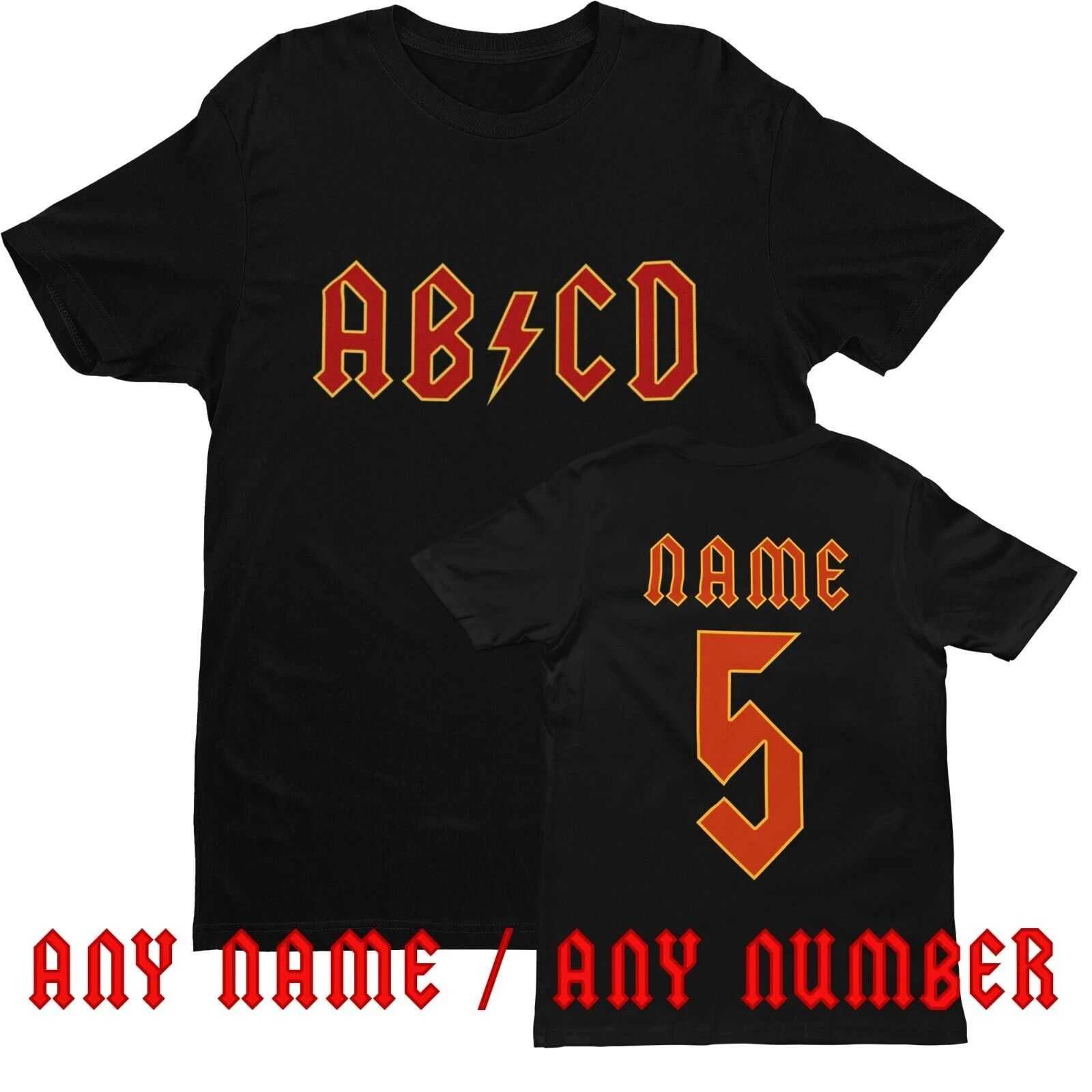 PERSONALISED Kids AB-CD T Shirt in Retro Rock Font with NAME & NUMBER on Back M