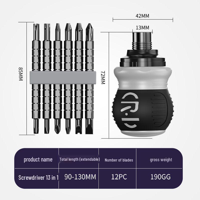 Compact Double-Headed Stubby Ratchet Screwdriver with Phillips & Slotted Bits - Telescopic, Labor-Saving, Forward/Reverse Function