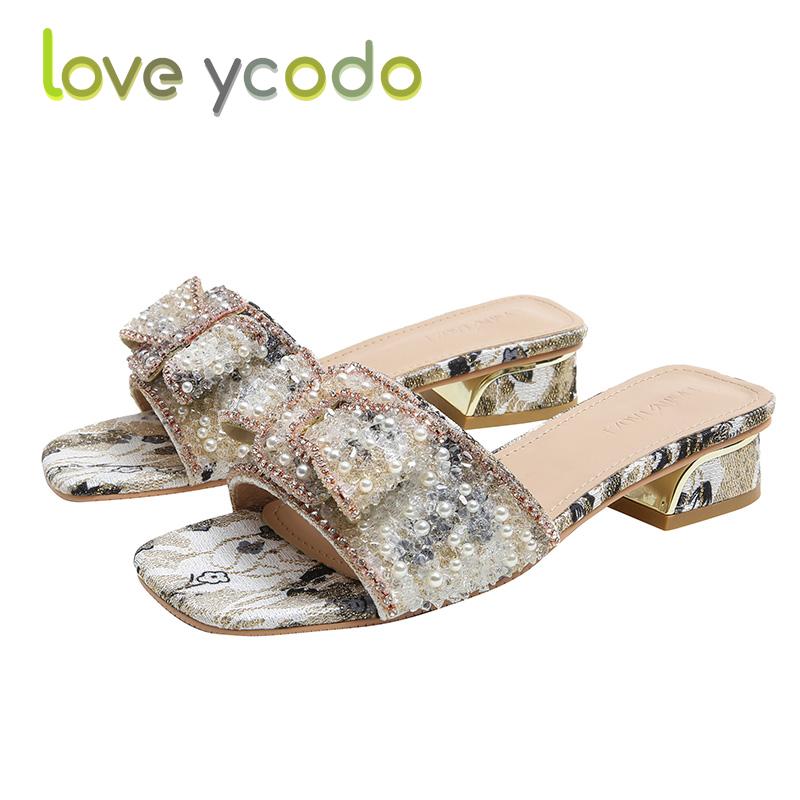 Women's Summer Fashion Slippers, Sequin Bow Decorative Print Trend Wear