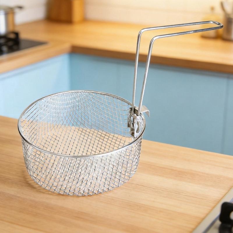 2L 304 Stainless Steel Fry Basket Round Oil Strainer For Kitchen Use Frying And Draining Oil Quickly 17cm