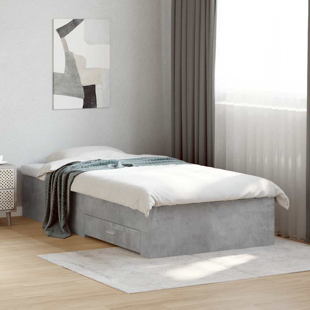 Bed Frame with Drawers Concrete Grey 75x190 cm Engineered Wood