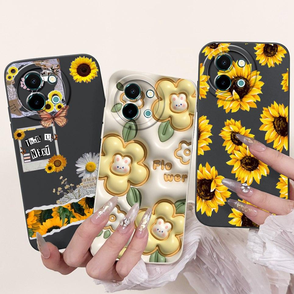For Vivo Y38 Y58 T3x Y200i Y200t Back Cover Flower Butterfly Women Girly Fashion Phone Case For Vivo V2355 V2388 Liquid Silicone