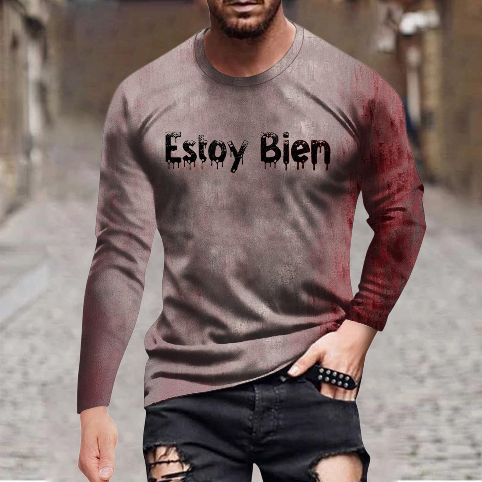 

Хэллоуинский принт Мужская футболка с длинным рукавом Повседневная одежда XL бежевый