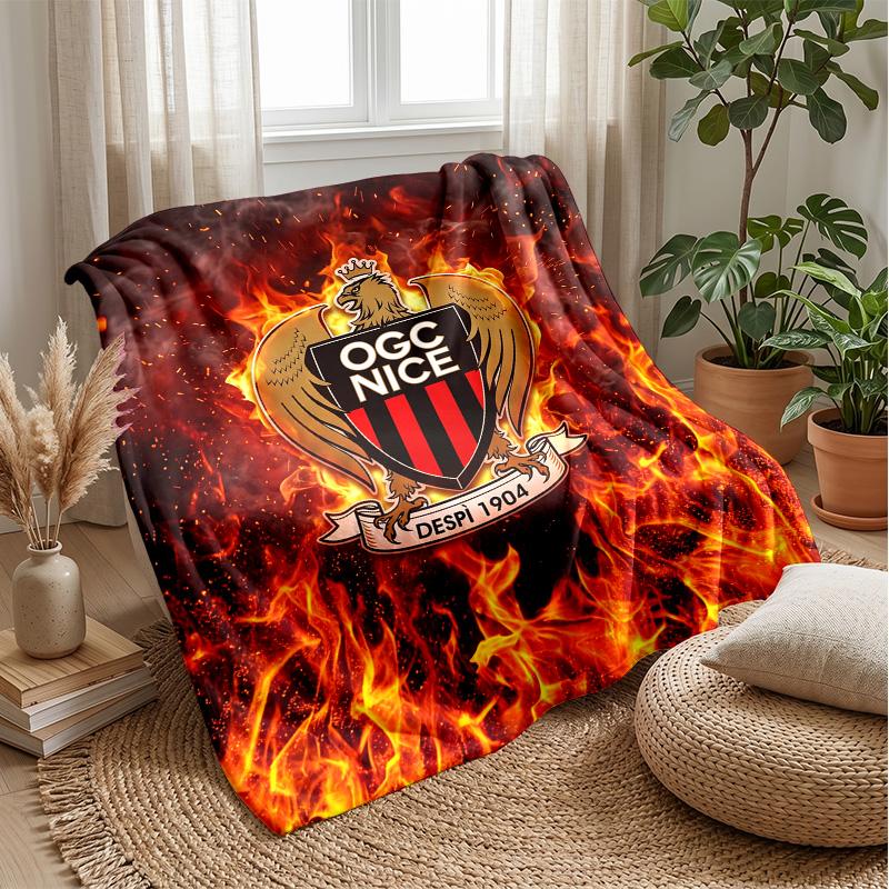 OGC Nice FC Weiche Flanell-Fleece-Decke Leichte Gemütliche Warme Überwurfdecke für Sofa Bett Heimdekoration