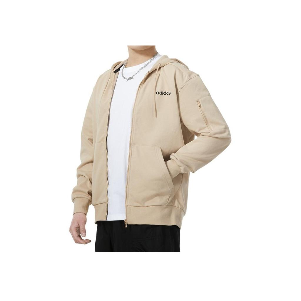 Adidas Letter Print Full Zip Long Sleeve Hoodie Men Hoodies Khaki JF3325