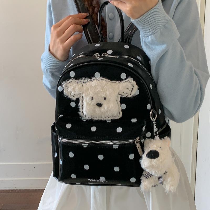 Schoolbag cute commuter backpack bag for women 1011 summer new large-capacity junior high school students student polka dot puppy schoolbag