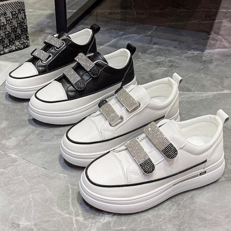 Frühling, Sommer, Herbst und Winter Damenschuhe Damen-Sneaker Weiße Schuhe Low-Top Riemen Runde Zehenpartie Freizeitschuhe