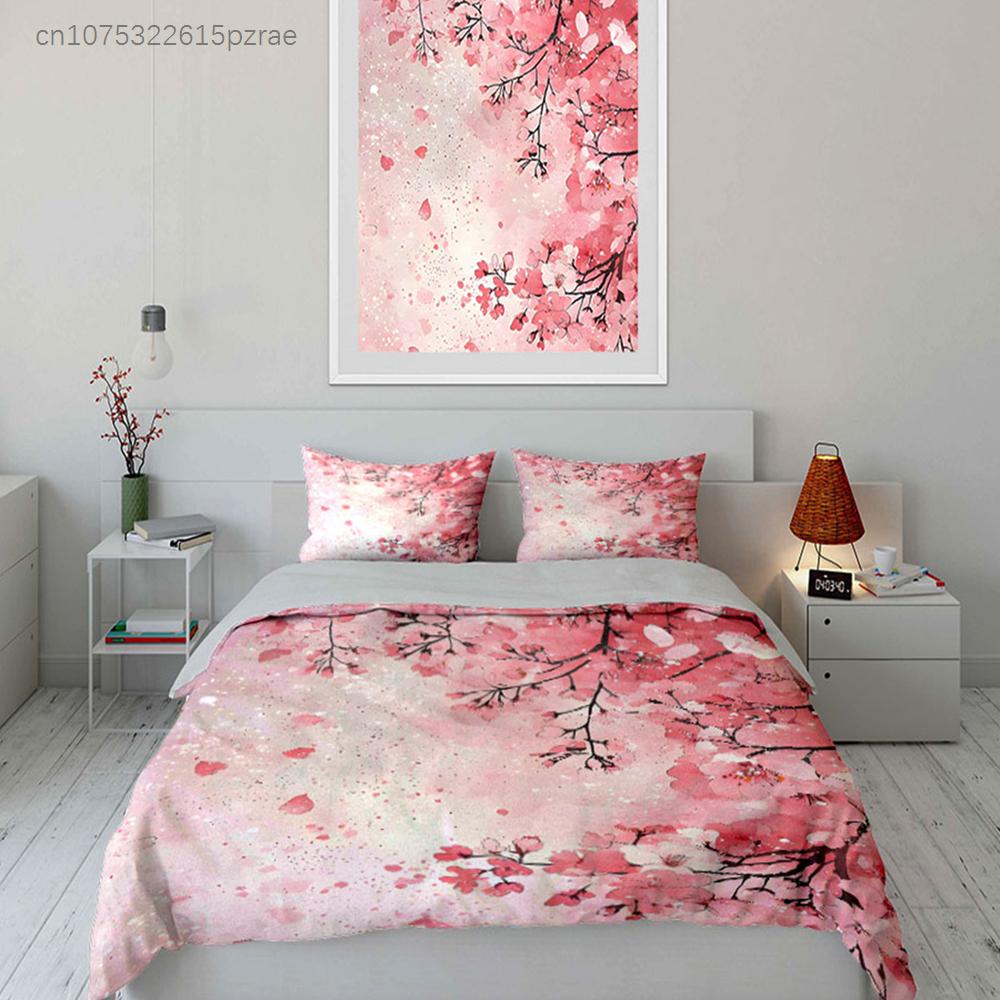 Cherry Blossom Three-Piece Set Multiple Sizes Kid's And Adults' Bedroom Exquisite 3PC Bedding Set, Gift