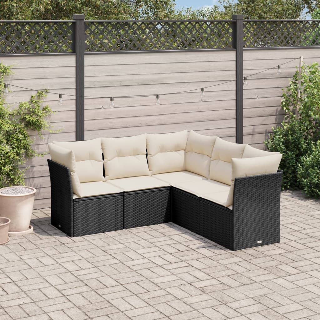 Vidaxl 5-Cz. Garden Lounge Set, Cushions, Black PE Rattan