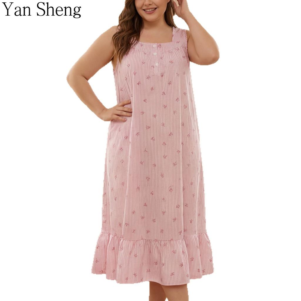 Women Nightgown, Summer Short Sleeve Bubble Crepe Long Robe, Button Square Neck Print Plus Size Loose Home Loungewear for Sleeping