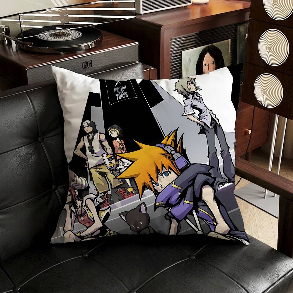 The WWorld Ends with You Pillow Case Antidustmite Pillowcase Invisible zipper silky short plush Sofa cushion cover