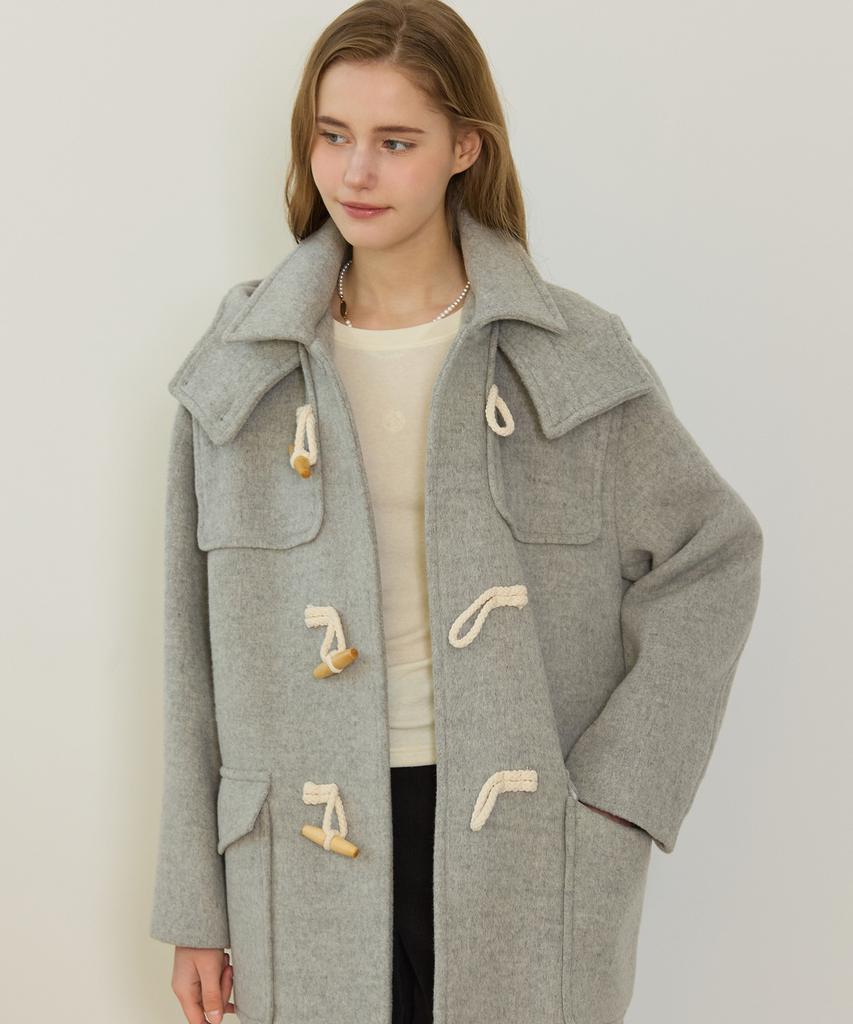 NONLOCAL Classic Hood Duffle Coat - Light Gray