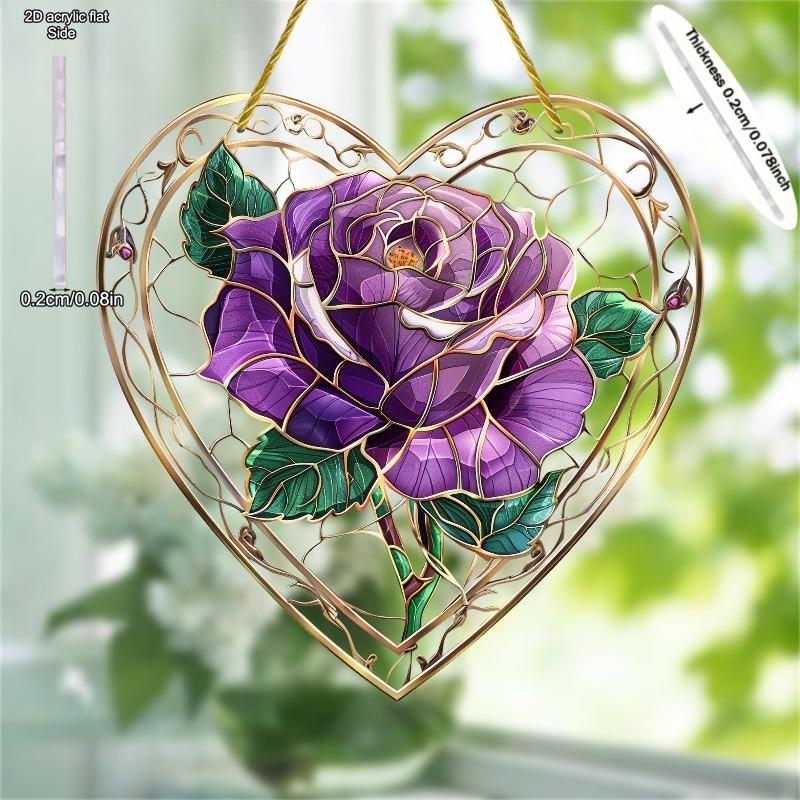 Attrape-soleil Cœur Rose Violet, Parfait pour la Maison et le Porche, Cadeau Idéal pour les Femmes, Style Bohème, Design Détaillé des Pétales, Décoration Attrape-soleil pour Tous