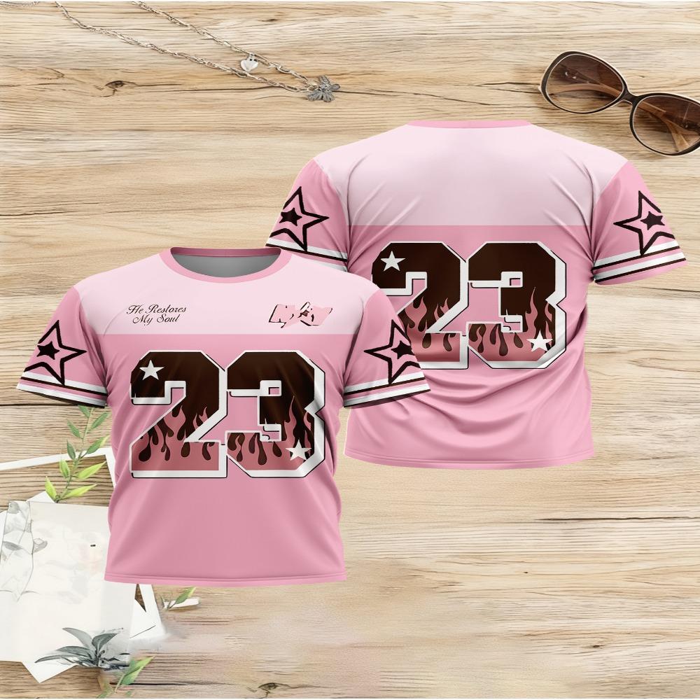 Girls  3D full-print T-shirt - short-sleeved summer top, loose round neck casual style 100