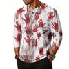 Men's Casual Halloween Print Henley Shirt Raglan Sleeve Three Quarter Sleeve Top with Button Placket for Daily Wear
