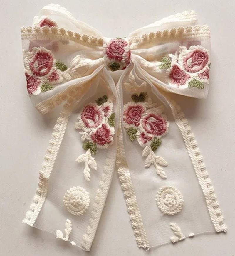 New Korean embroidered lace big bow hairpin for ladies and girls bride elegant spring clip spring and summer hair accessories