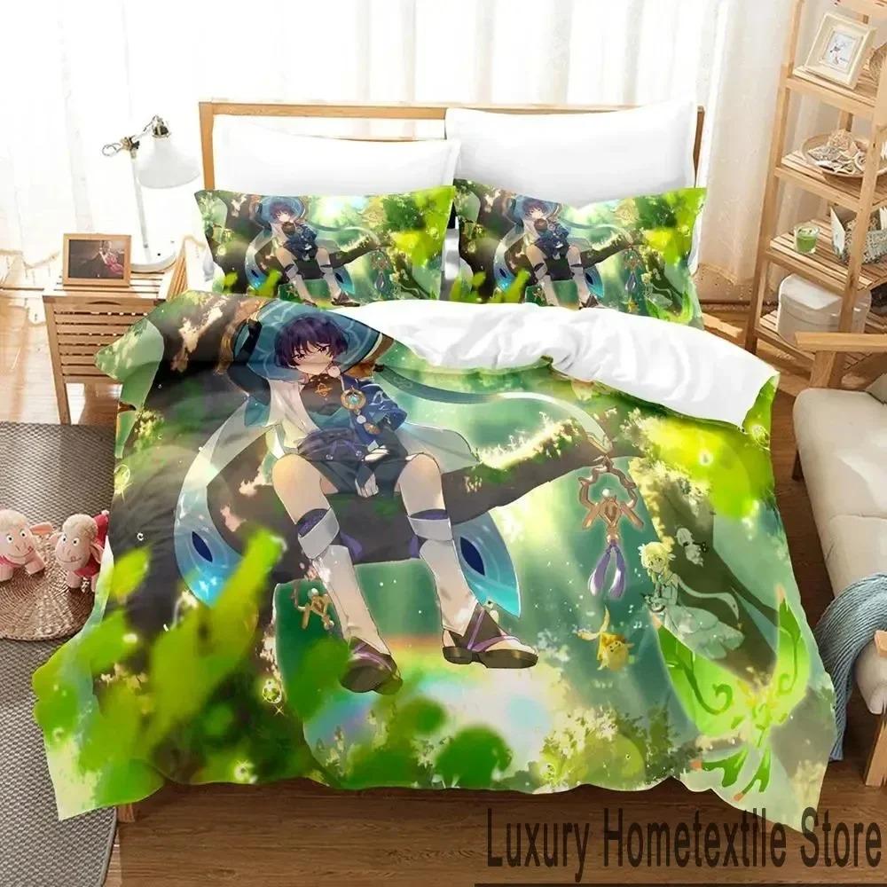 Anime Spel Genshin Impact Scaramouche Sängkläder Pojkar Flickor Twin Queen King Size Påslakan Örngott Säng pojkar Vuxen
