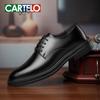 Herren-Derbyschuhe aus echtem Leder mit spitzer Zehenpartie: Braune formelle Geschäfts-, Hochzeits- und Arbeits-Absatzerhöhende Anzugschuhe.