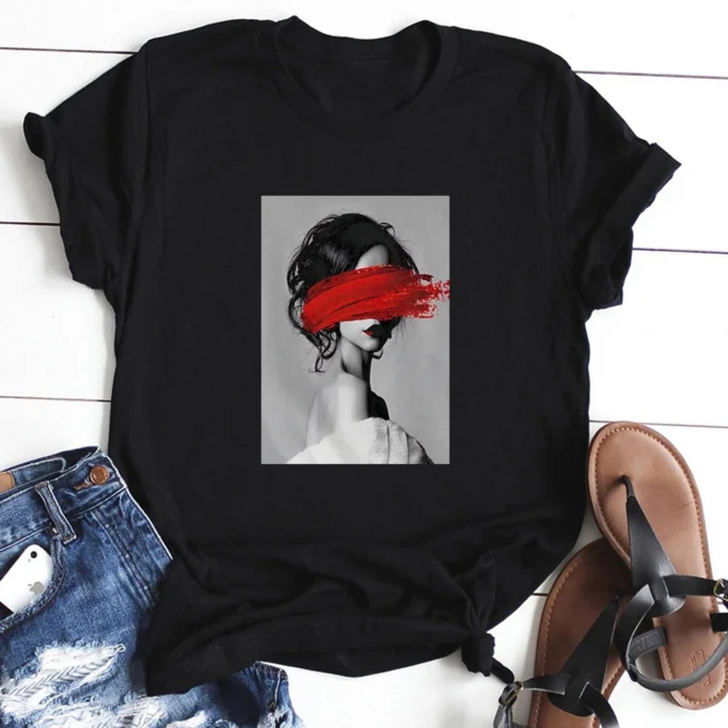 

Nordic Vintage Art T Shirt Women Fashion Lovely Personality Tshirt Woman Punk Harajuku Short Sleeve Tops Tee Clothes XXXXXL чорний