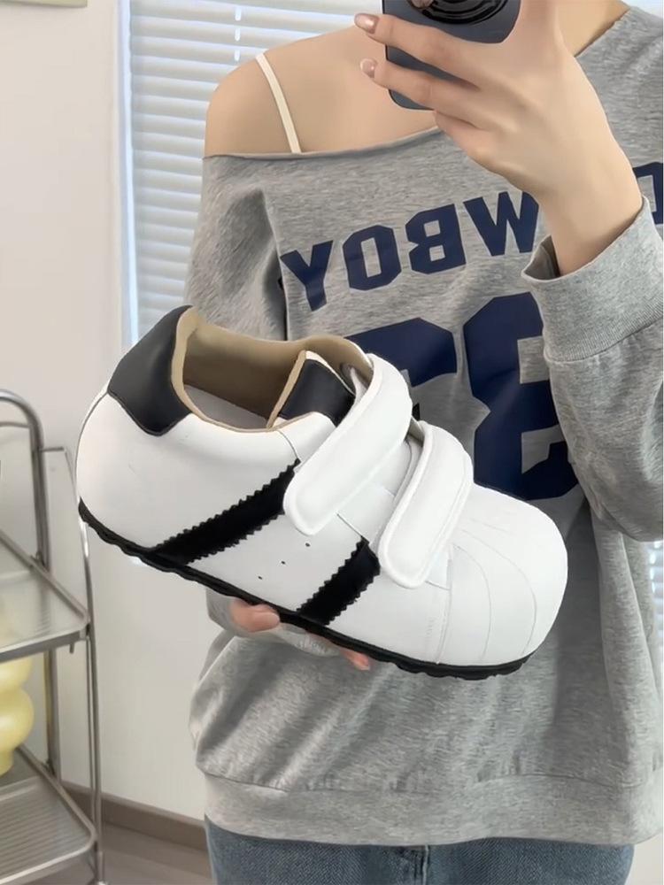 Velcro ugly cute shell head German training bread shoes women's 2025 new versatile inner height increase leisure sports small board shoes