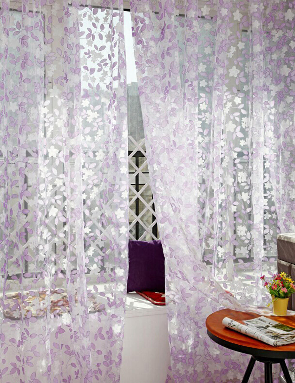 

Leaf Sheer Curtain Tulle Window Voile Drape Valance 1 Panel Fabric