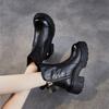 Johnature Retro Thick Soled Side Zipper Women's Short Boots Genuine Leather Knight Boots