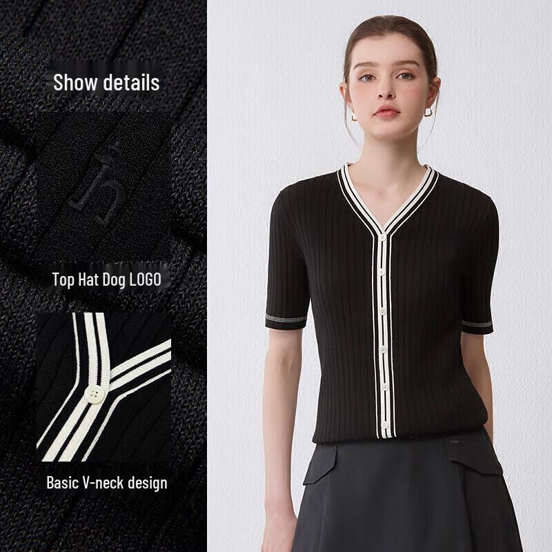 HAZZYS Women's V-Neck Slim Fit Short Sleeve Knit Cardigan