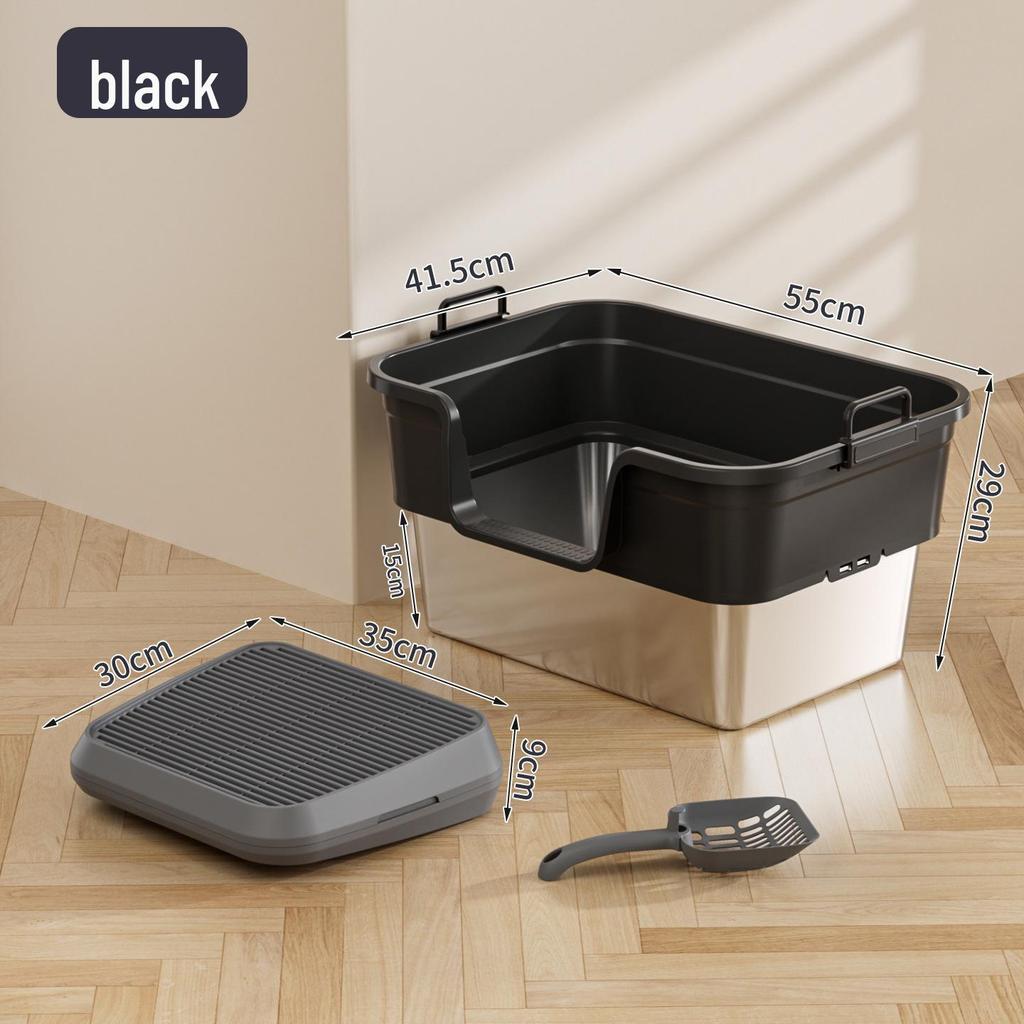 Bandeja de Gato Grande de Acero Inoxidable con Apertura Lateral - Diseño a Prueba de Salpicaduras y Duradero