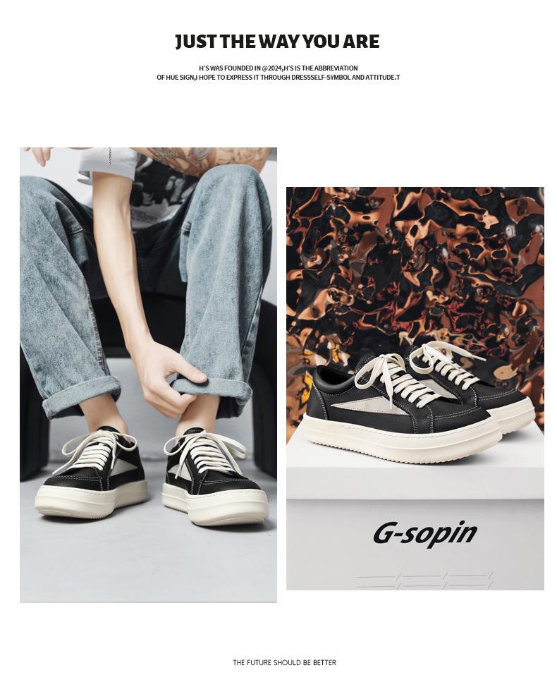 Men's Autumn Black & White Height-Boosting Skate Shoes - Trendy, Casual, and Versatile Low-tops
