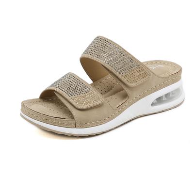 New 2024 European and American Casual Bottom Large Size Sewing Line Wedge Comfortable Rhinestone Sandals SKT