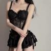 Mesh Lingerie Uniform Dress Nightgown Lace Corset Skirt Lace Camisole Briefs Set  Home