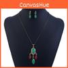 Vintage Pendant Alloy Necklace Earrings Set With Green And Black Resin For Gift
