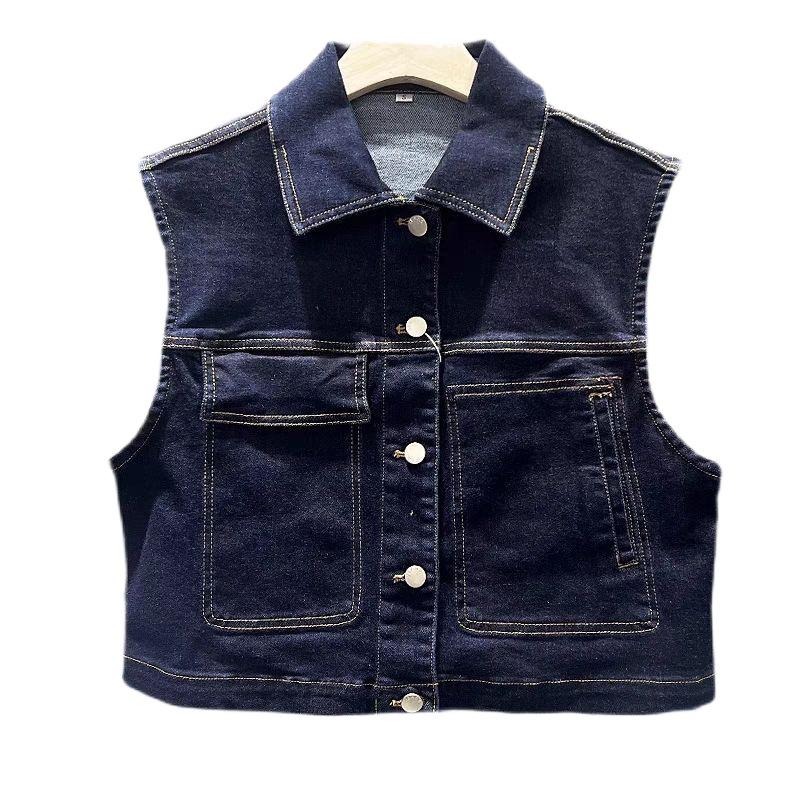 Retro Denim Shirt Vest for Women - 2023 Spring/Summer Petite Korean Style Trendy Layering Top