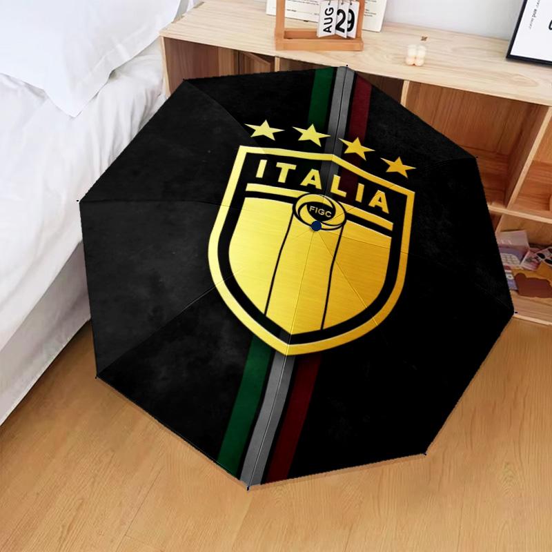 1PC Italian Football Crest Printed Umbrella Folding umbrella, automatic umbrella 8-Frame for Travel, camping Fan gifts Christmas Gifts