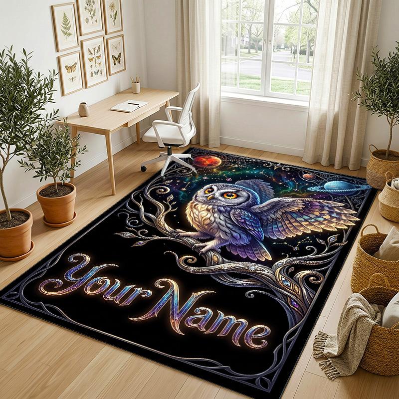 Cosmic Moon Mandala Theme Soft Crystal Velvet Rug Custom Name & Text Print Non Slip Floor Rug for Bedroom Living Room