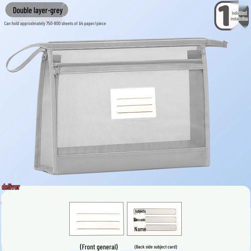Dual-Layer Zippered Mesh File Bag for Students