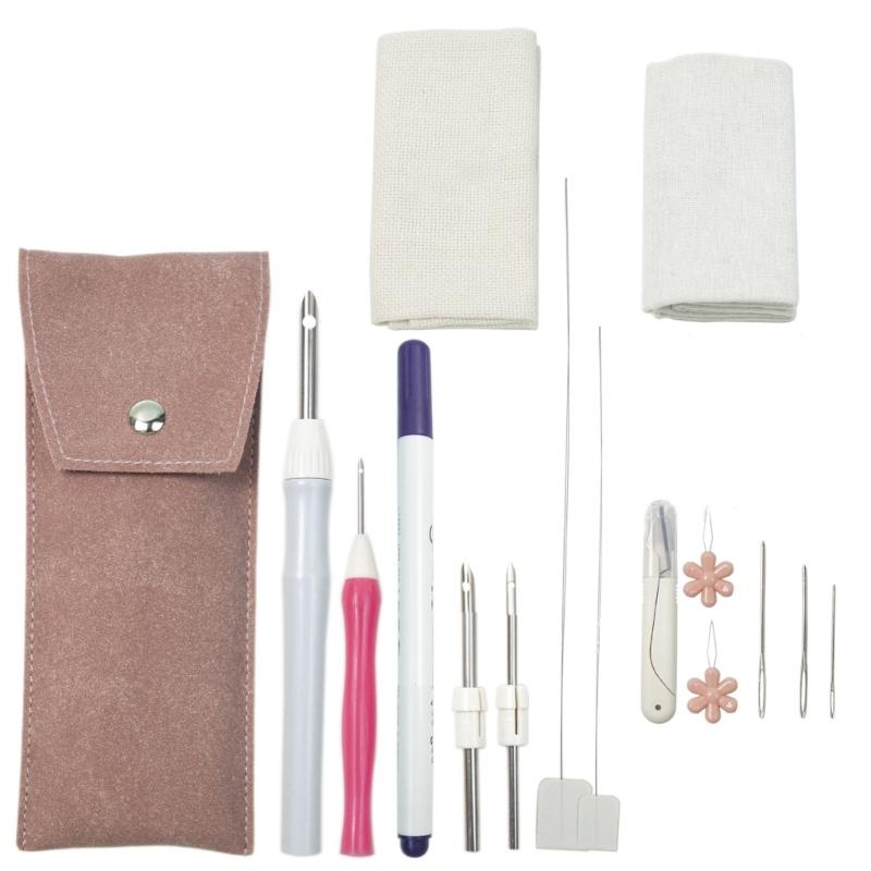 Punching Needle Set for Beginner Includes Embroidery Fabric Adjustable Embroidery Pen Needle Scissors and Threader
