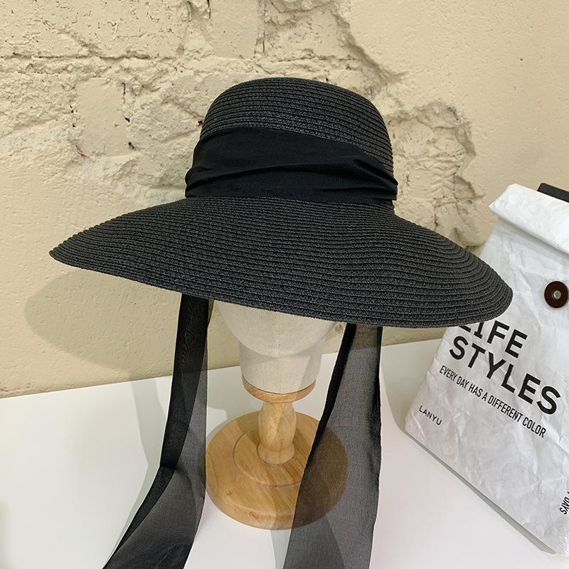 New Fashion Women's Travel Sunscreen Flat Top Boater Hat Female British Style Sunshade Holiday Light Beach Sun Straw Hat Gift